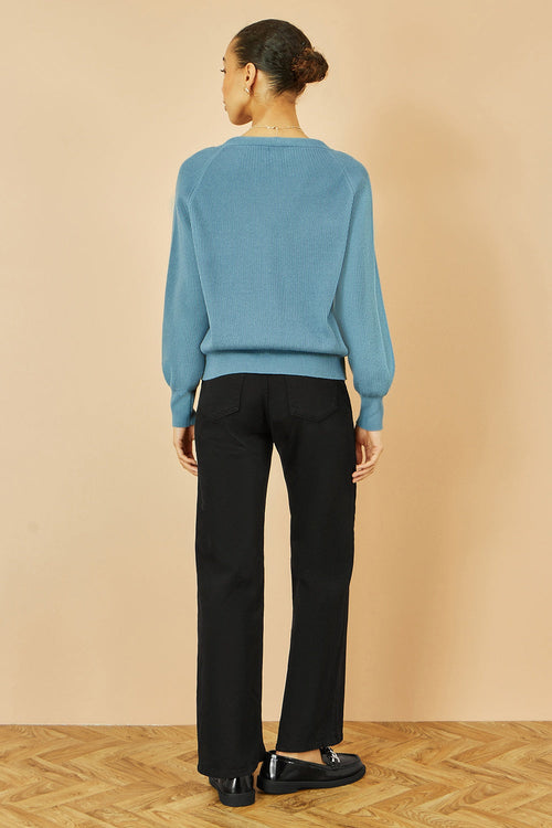 Yumi Blue Relaxed Fit Cardigan With Stitch Detail