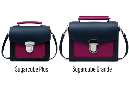 Handmade Leather Two Tone Sugarcube Handbag - Black & Magenta