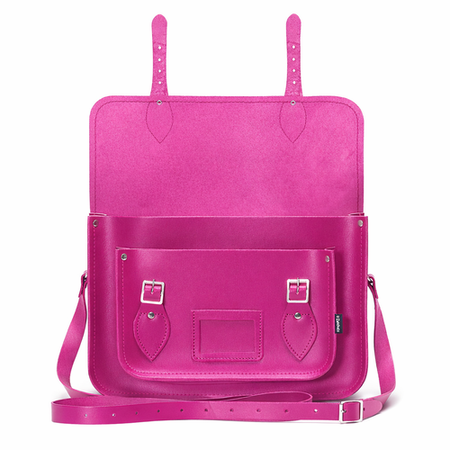 Handmade Leather Satchel - Magenta