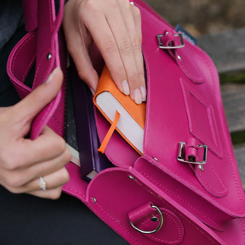 Handmade Leather Satchel - Magenta