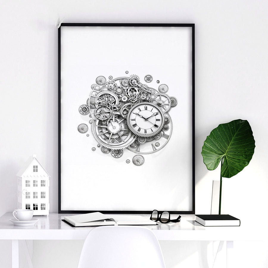 Male Office Decor | Set of 3 Abstract Clocks Wall art Prints