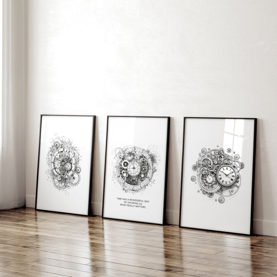Male Office Decor | Set of 3 Abstract Clocks Wall art Prints