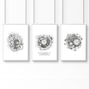 Male Office Decor | Set of 3 Abstract Clocks Wall art Prints