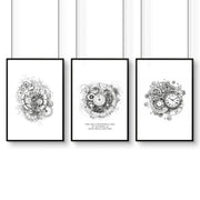 Male Office Decor | Set of 3 Abstract Clocks Wall art Prints