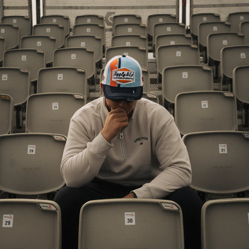 Retro Blue & Orange Diamond Trucker Hat