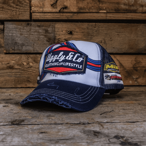 Retro Blue & Red Diamond Trucker Hat