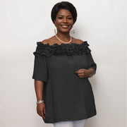 Ruffled Neckline Off Shoulder Blouse