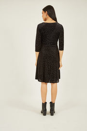 Mela Black Leopard Wrap Skater Dress
