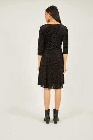 Mela Black Leopard Wrap Skater Dress
