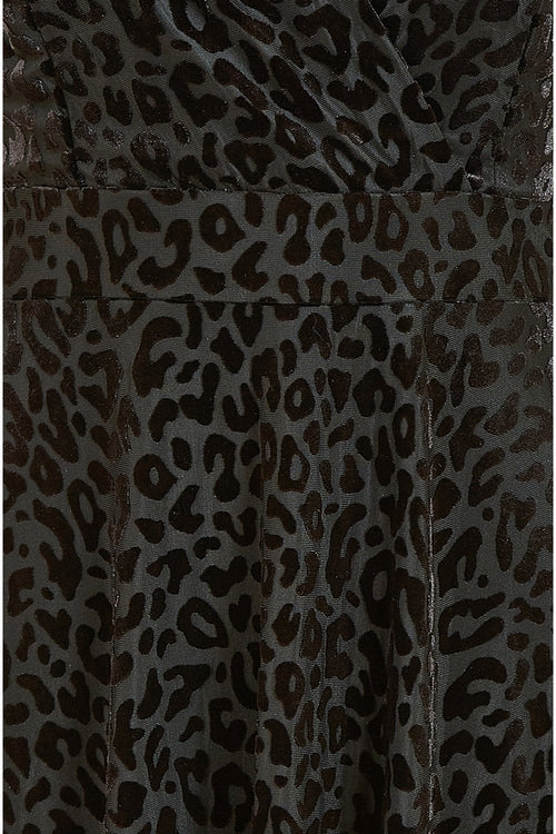 Mela Black Leopard Wrap Skater Dress