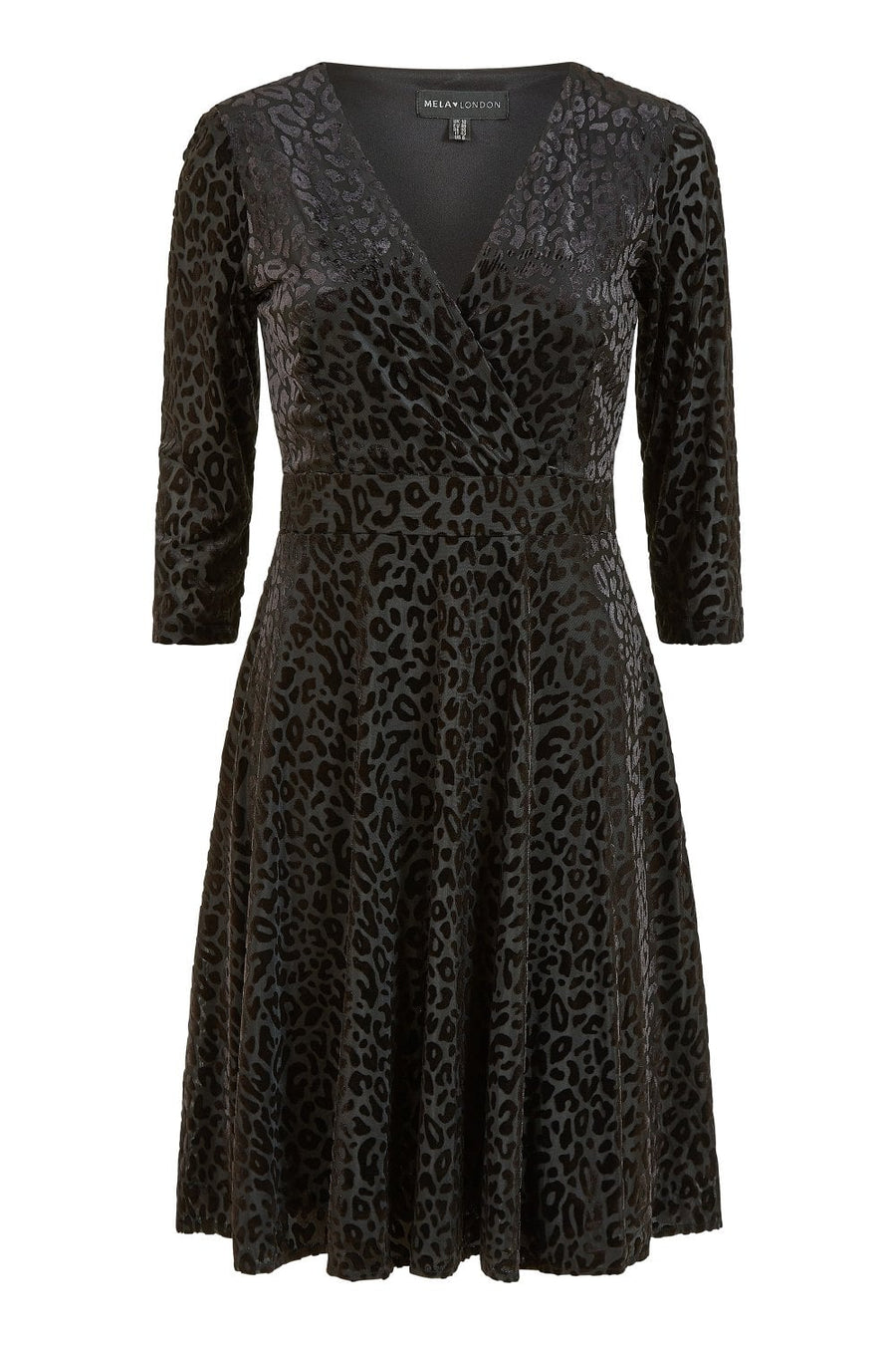 Mela Black Leopard Wrap Skater Dress