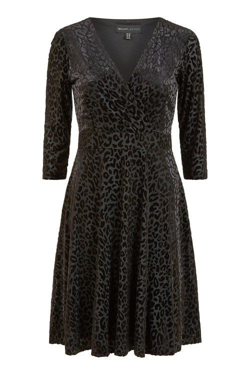 Mela Black Leopard Wrap Skater Dress