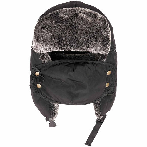 Heatwave Men's 3 In 1 Trapper Hat With Mask Waterproof Faux Fur Lining Ear Flaps Neck