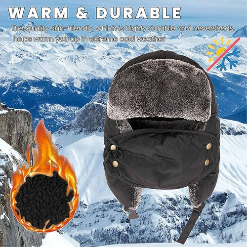 Heatwave Men's 3 In 1 Trapper Hat With Mask Waterproof Faux Fur Lining Ear Flaps Neck