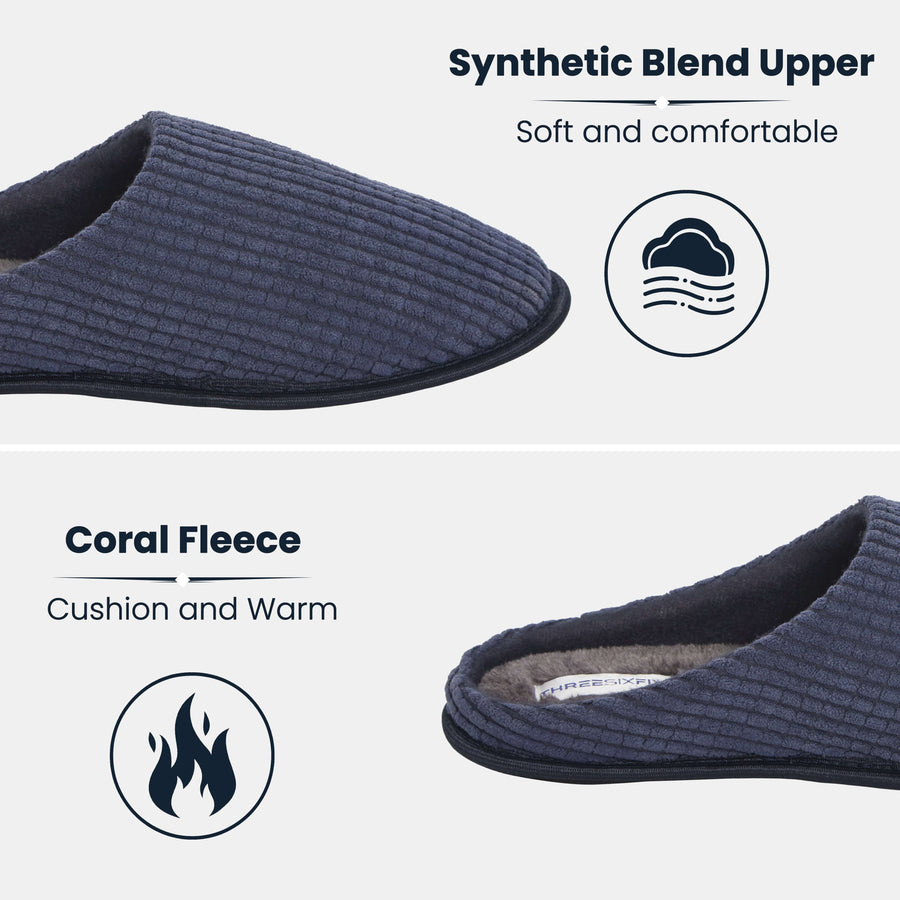 Sock Stack Men's Corduroy Slip On Indoor Slippers Non Slip Memory Foam Warm Thermal Lined