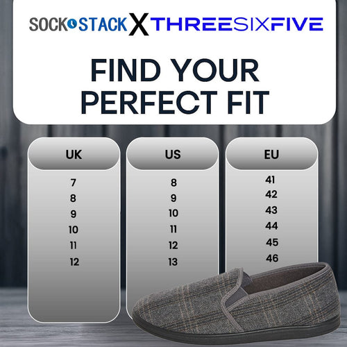Sock Stack Men's Checked Slippers Memory Foam Cushioned Soft Lining Warm Thermal Slip-On