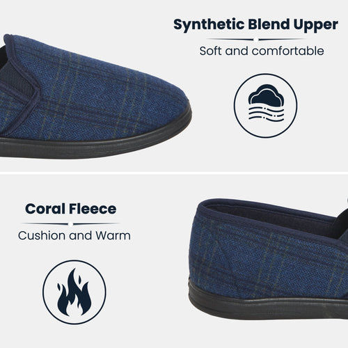 Sock Stack Men's Checked Slippers Memory Foam Cushioned Soft Lining Warm Thermal Slip-On