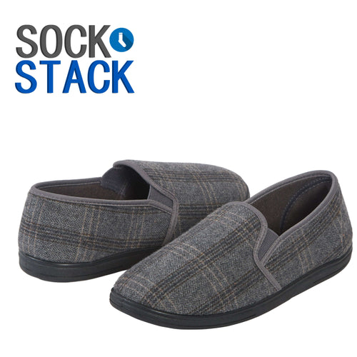Sock Stack Men's Checked Slippers Memory Foam Cushioned Soft Lining Warm Thermal Slip-On