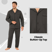 Sock Stack Men's Classic Charcoal Woven Pyjama Set Long Sleeve Button Top And Full Length