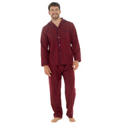 Sock Stack Men's Red Woven Pyjama Set Long Sleeve Button Top And Full-Length Bottoms