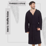Sock Stack Men's Hooded Waffle Cotton Bathrobe Black 100% Cotton Super Absorbent
