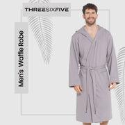 Sock Stack Mens Hooded Waffle Cotton Bathrobe Grey 100% Cotton Super Absorbent Super Soft Cosy Dressing Gown