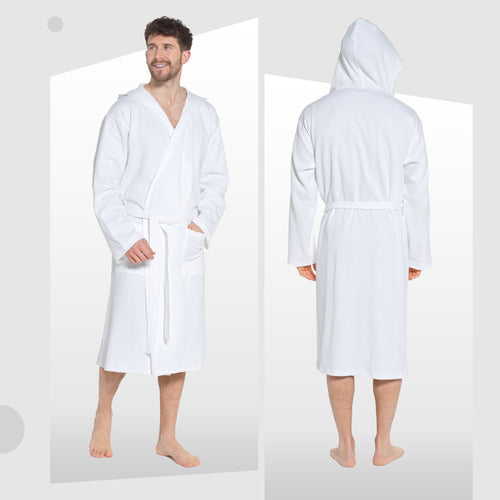 Sock Stack Men’s Hooded Cotton Bathrobe Waffle Knit White Super Absorbent Easy Care