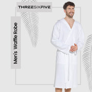 Sock Stack Men’s Hooded Cotton Bathrobe Waffle Knit White Super Absorbent Easy Care