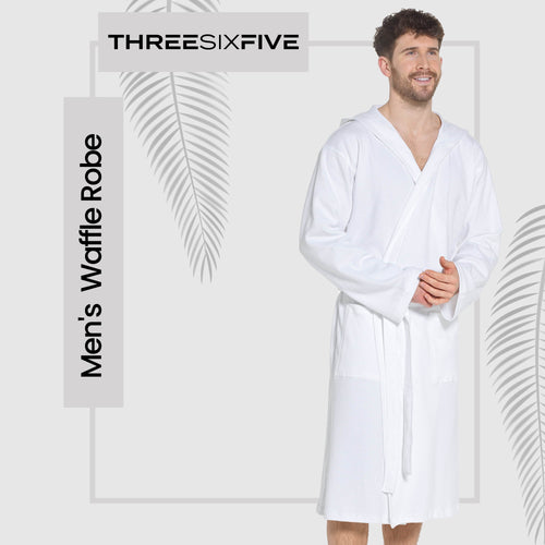 Sock Stack Men’s Hooded Cotton Bathrobe Waffle Knit White Super Absorbent Easy Care