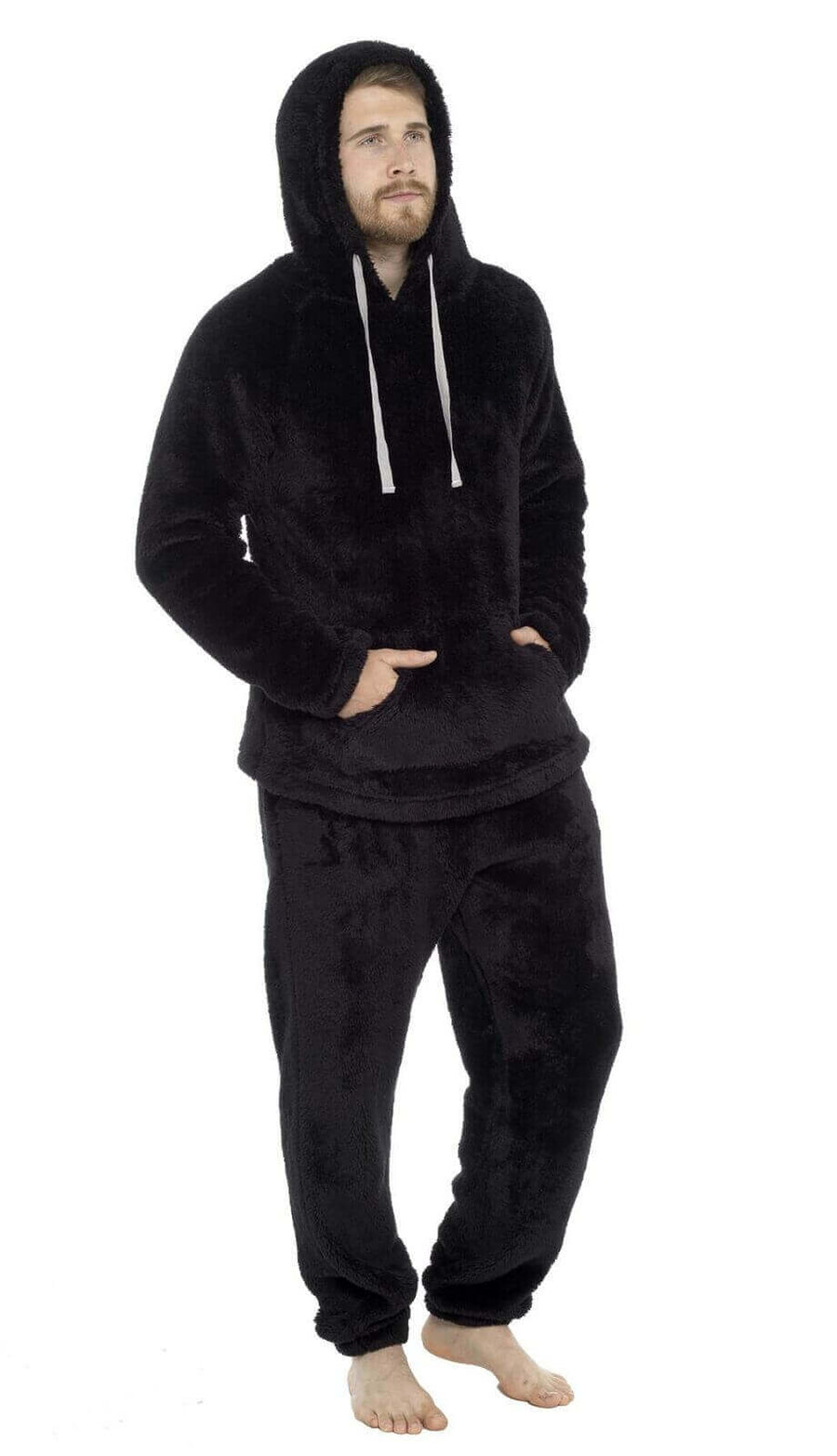 Toro Rocco Men's Hooded Snuggle Fleece Loungewear Pyjama Set Thermal With Elastic Waist