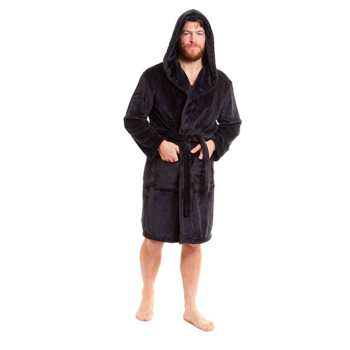 Daisy Dreamer Men's Hooded Plush Flannel Bathrobe Ultra Soft Warm Fleece Dressing Gown