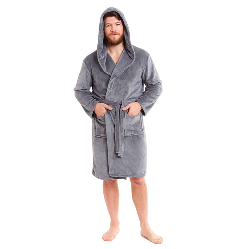Daisy Dreamer Men's Hooded Plush Flannel Bathrobe Ultra Soft Warm Fleece Dressing Gown