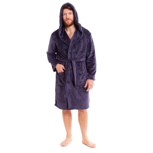 Daisy Dreamer Men's Hooded Plush Flannel Bathrobe Ultra Soft Warm Fleece Dressing Gown