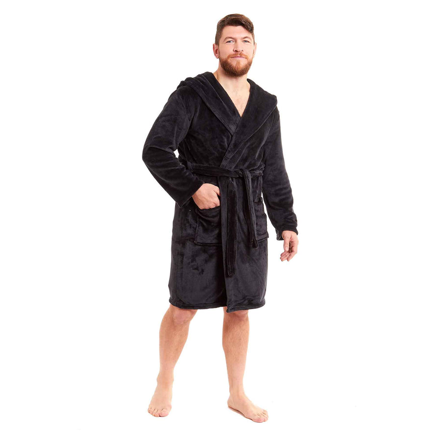 Daisy Dreamer Men's Hooded Plush Flannel Bathrobe Ultra Soft Warm Fleece Dressing Gown