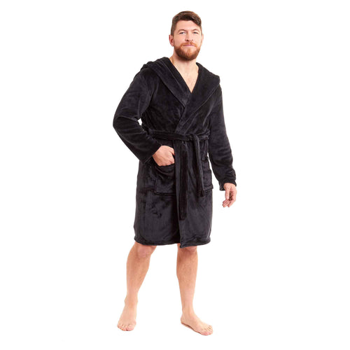 Daisy Dreamer Men's Hooded Plush Flannel Bathrobe Ultra Soft Warm Fleece Dressing Gown