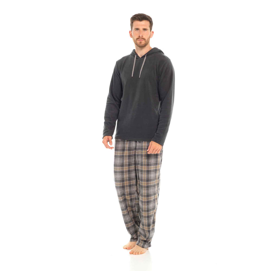 Sock Stack Men's Hooded Fleece Pyjama Set Winter Nightwear With Check Pattern And Checked
