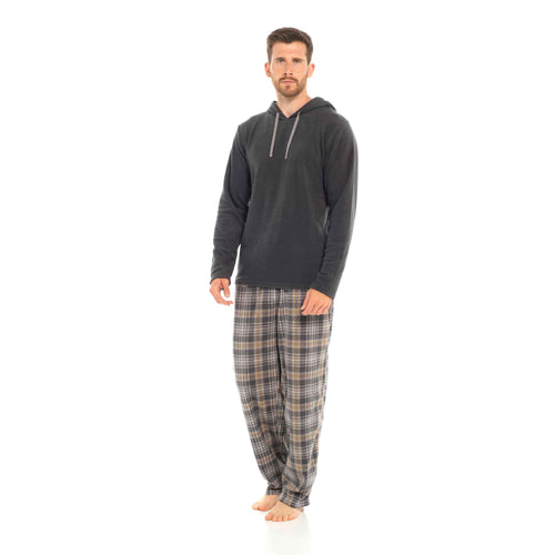 Sock Stack Men's Hooded Fleece Pyjama Set Winter Nightwear With Check Pattern And Checked