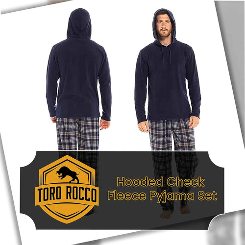 Sock Stack Men's Hooded Fleece Pyjama Set Winter Nightwear With Check Pattern And Checked