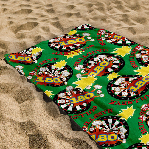 Bullseye Darts towel - Personalised Lightweight, Microfibre Retro Beach Towel - 150cm x 75cm