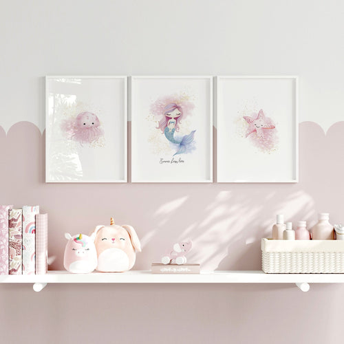 Mermaid Decorations Bedroom | Set of 3 wall art prints