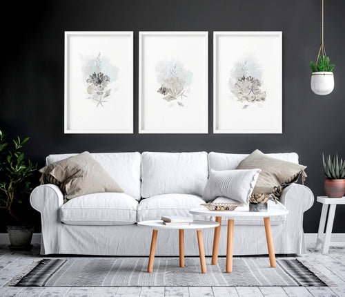 Modern beach house decor | Set of 3 wall art prints