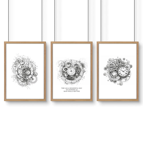 Modern Bedroom Wall Decor | Set of 3 Abstract Clocks Wall art Prints