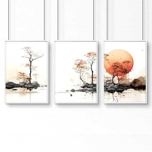Modern Canvas Wall Art | Set of 3 Asian Inspired Wall art Prints