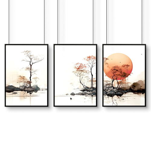 Modern Canvas Wall Art | Set of 3 Asian Inspired Wall art Prints