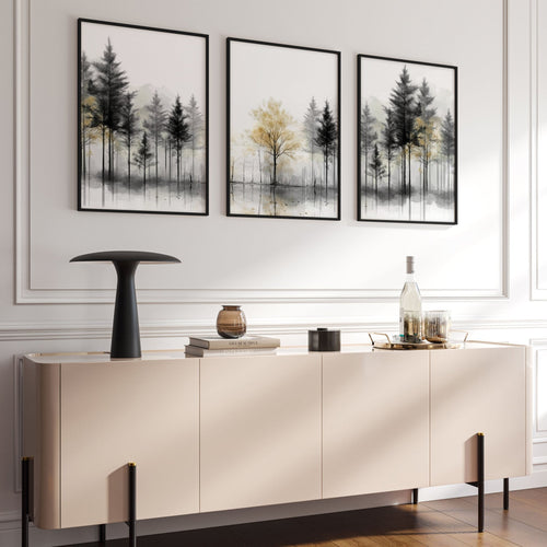 Modern Living Room Wall Art | Set of 3 Asian Inspired Wall art Prints
