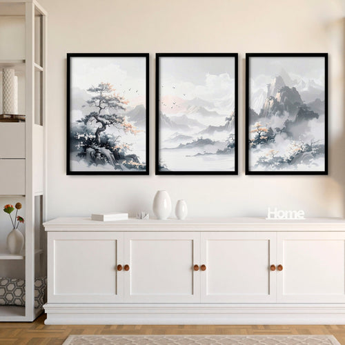 Modern Pictures For Living Room | Set of 3 Asian Inspired Wall art Prints
