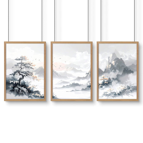 Modern Pictures For Living Room | Set of 3 Asian Inspired Wall art Prints