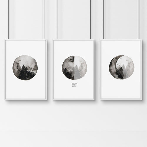 Moon phases wall art | Home office decor set of 3 prints
