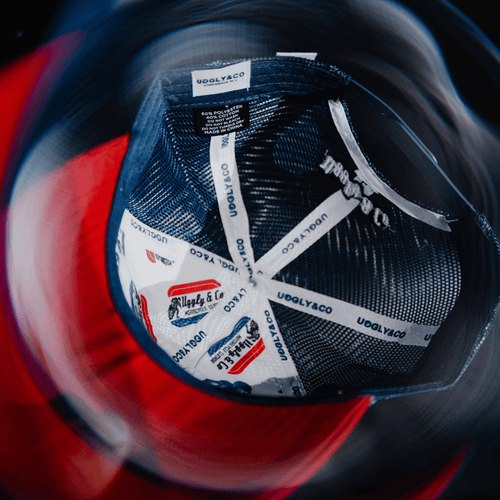 White & Red Flat Track Trucker Hat