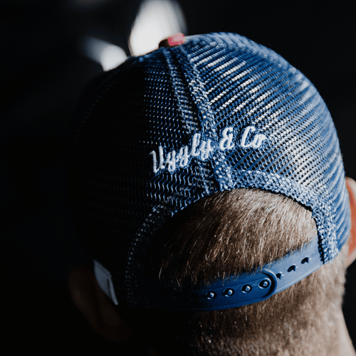 White & Red Flat Track Trucker Hat